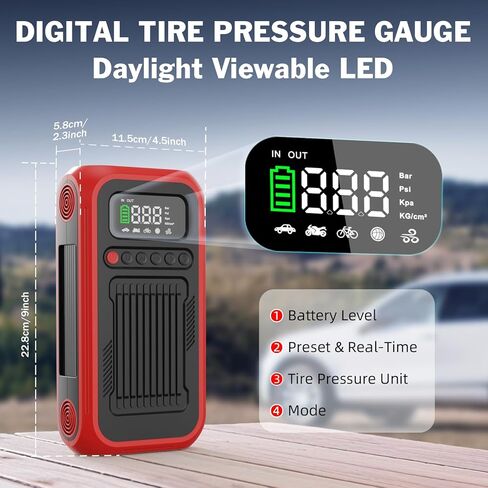 Tire Inflator Portable Air Compressor,12V Car Battery Jump Starter,5X Faster Air Pump For Car Tire with Digital Tire Pressure Gauge&LED Light&Auto Shut-Off,Cordless Pump for Car,Motor,Bicycle,Ball in Saudi Arabia