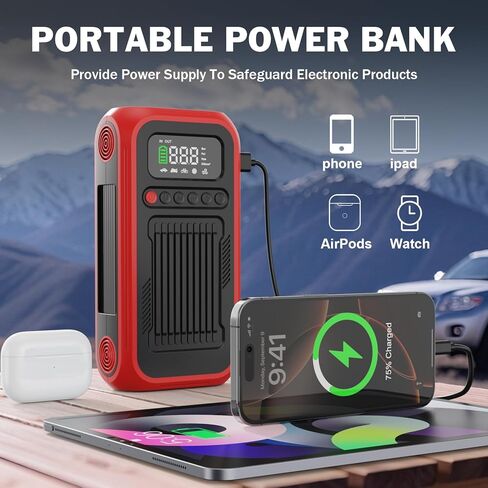 Tire Inflator Portable Air Compressor,12V Car Battery Jump Starter,5X Faster Air Pump For Car Tire with Digital Tire Pressure Gauge&LED Light&Auto Shut-Off,Cordless Pump for Car,Motor,Bicycle,Ball in Saudi Arabia