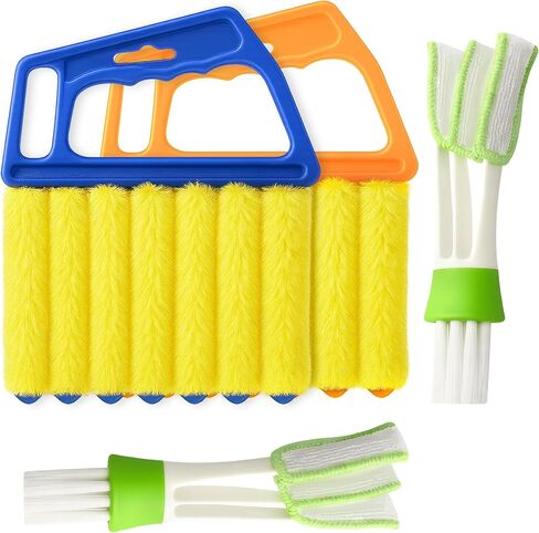 Blind Cleaner Duster Tool - 2 Pcs 7 Fingers Anti-Shedding Window Blind Cleaner Tool and 2 Pcs Air Vent Cleaner, with High-Density Microfiber Fleece and Ergonomic Handle, Detachable and Washable in Saudi Arabia