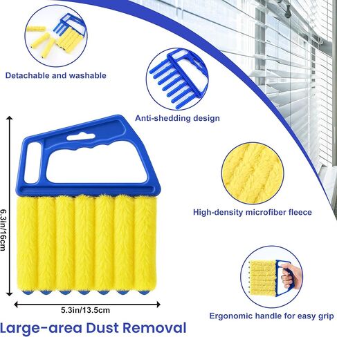 Blind Cleaner Duster Tool - 2 Pcs 7 Fingers Anti-Shedding Window Blind Cleaner Tool and 2 Pcs Air Vent Cleaner, with High-Density Microfiber Fleece and Ergonomic Handle, Detachable and Washable in Saudi Arabia