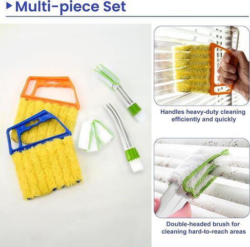 Blind Cleaner Duster Tool - 2 Pcs 7 Fingers Anti-Shedding Window Blind Cleaner Tool and 2 Pcs Air Vent Cleaner, with High-Density Microfiber Fleece and Ergonomic Handle, Detachable and Washable in Saudi Arabia