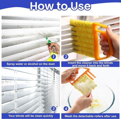 Blind Cleaner Duster Tool - 2 Pcs 7 Fingers Anti-Shedding Window Blind Cleaner Tool and 2 Pcs Air Vent Cleaner, with High-Density Microfiber Fleece and Ergonomic Handle, Detachable and Washable in Saudi Arabia