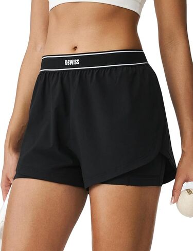 شورت الجري الرياضي 2 في 1 للسيدات من K-Swiss مع جيوب مبطنة لممارسة التمارين الرياضية والتنس in Saudi Arabia