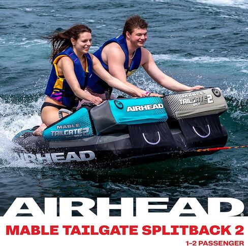 أنبوب قابل للقطر للباب الخلفي من Airhead Mable للقوارب، أنبوب قارب قابل للنفخ 1-2 راكب لأنابيب المياه، غطاء نايلون كامل عالي التحمل، وسادات إسفنجية EVA، نقطة سحب مزدوجة، صمام أمان للسرعة حاصل على براءة اختراع، فتحة خلفية in Saudi Arabia