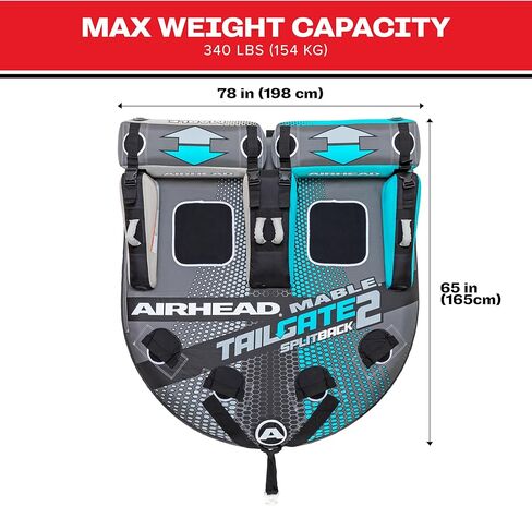 أنبوب قابل للقطر للباب الخلفي من Airhead Mable للقوارب، أنبوب قارب قابل للنفخ 1-2 راكب لأنابيب المياه، غطاء نايلون كامل عالي التحمل، وسادات إسفنجية EVA، نقطة سحب مزدوجة، صمام أمان للسرعة حاصل على براءة اختراع، فتحة خلفية in Saudi Arabia