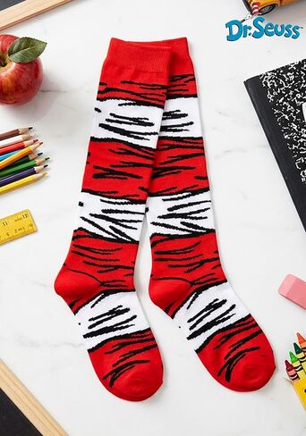 جوارب Elope The Cat in the Hat Cosplay للأطفال - جوارب برسومات محاكة مقاس 45.72 سم، مرخصة رسميًا in Kuwait