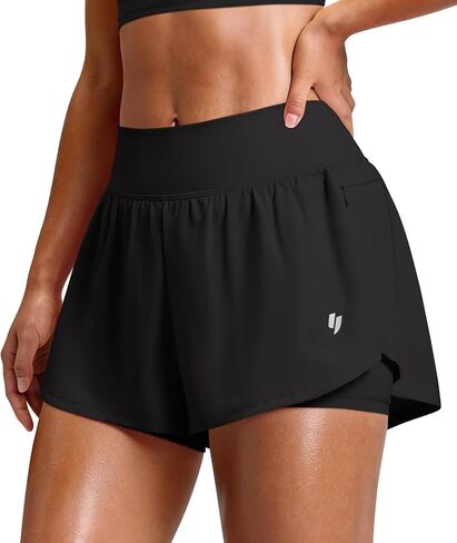 YEOREO Running Shorts for Women 2 in 1 High Waisted Quick Dry 4" Hafsany Workout Gym Shorts with Zip Pocket in Saudi Arabia