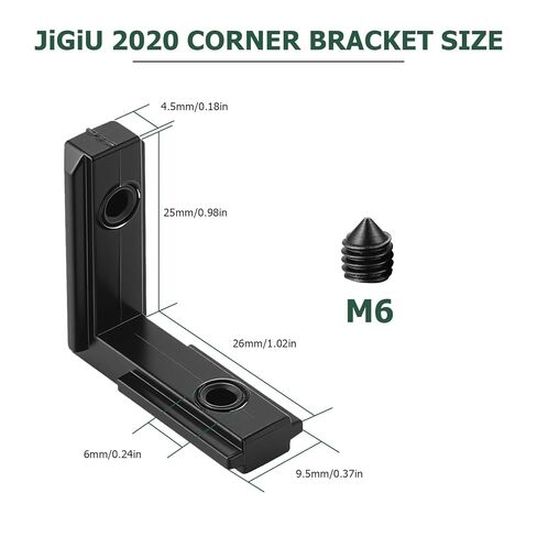 JiGiU 20 قطعة 2020 موصلات بثق الألومنيوم على شكل حرف L، دعامات الأجهزة على شكل حرف T وفتحة على شكل حرف L، موصل زاوية داخلي 90 درجة 6 مم مع مسامير لسلسلة الاتحاد الأوروبي 20 من الألومنيوم المبثوق in Saudi Arabia