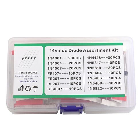 14 القيم 200 قطعة المعدل شوتكي ديود عدة 1N5404 1N5406 1N5408 1N5822 1N4148 1N4001 1N4004 1N4007 1N5817 1N5819 RL207 FR207 FR107 UF4007 in Saudi Arabia