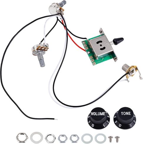 Banworks Electric Guitar Wiring Harness Kit 1 Tone 1 Volume Prewired 5-Way Blade Switch 500K 1A1B Mini Pots with 6.35mm Output Jack for Modern Style Fender/Squier Stratocaster Strat ST JT/DLZC-03 in Saudi Arabia