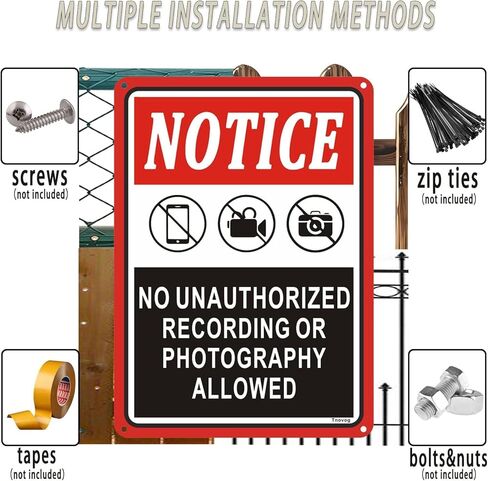 Notice No Unauthorized Recording Or Photography Allowed Sign 10 x 7 Inch Metal Aluminum Reflective Weatherproof Easy To Install 2 Pack in Saudi Arabia