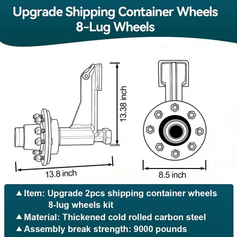 Upgrade 2 Pack Shipping Container Wheels 8-Lug Wheels Kit, Shipping Container Axle, Heavy Duty Shipping Container Accessory with Ratchet Tie Downs for Moving 20ft - 40ft Container in Saudi Arabia