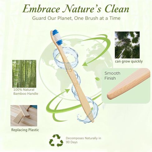 Bamboo Toothbrushes, 2-in-1 Soft & Medium Bristles Scientifically Arranged for Deep Cleaning, BPA-Free Biodegradable, 10-Pack for Adults, Ideal for Home & Travel in Saudi Arabia