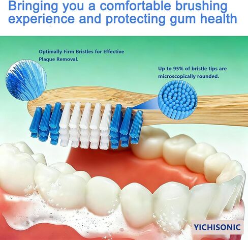 Bamboo Toothbrushes, 2-in-1 Soft & Medium Bristles Scientifically Arranged for Deep Cleaning, BPA-Free Biodegradable, 10-Pack for Adults, Ideal for Home & Travel in Saudi Arabia