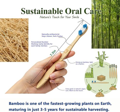Bamboo Toothbrushes, 2-in-1 Soft & Medium Bristles Scientifically Arranged for Deep Cleaning, BPA-Free Biodegradable, 10-Pack for Adults, Ideal for Home & Travel in Saudi Arabia