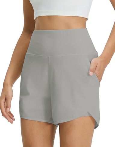 M MAELREG Women's 2 in 1 Athletic Running Shorts 4" High Waisted Tummy Control Gym Shorts with Liner Quick Dry in Saudi Arabia