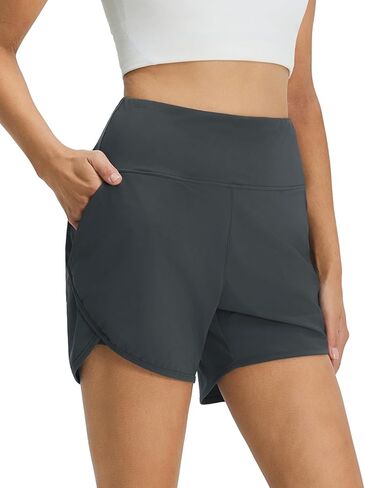 M MAELREG Women's 2 in 1 Athletic Running Shorts 4" High Waisted Tummy Control Gym Shorts with Liner Quick Dry in Saudi Arabia