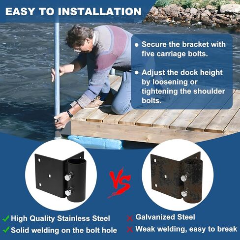 Dock Corner Leg Pipe Holder,Stationary Dock Side Leg Pipe Holder 5×5" Galvanized Steel,Dock Pipe Brackets Sleeve Holder for Pipe Pole Post 7/16" Holes for 3/8" Carriage Bolts in Saudi Arabia