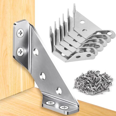 Universal Stainless Steel Furniture Corner Connectors with Screws , 6-Pack Heavy Duty Triangular Support Brackets for Wood Furniture, Drawers, Cabinets, Tables, and Chairs in Saudi Arabia