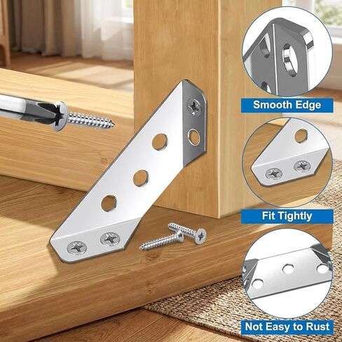 Universal Stainless Steel Furniture Corner Connectors with Screws , 6-Pack Heavy Duty Triangular Support Brackets for Wood Furniture, Drawers, Cabinets, Tables, and Chairs in Saudi Arabia