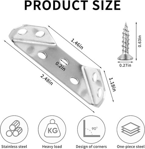 Universal Stainless Steel Furniture Corner Connectors with Screws , 6-Pack Heavy Duty Triangular Support Brackets for Wood Furniture, Drawers, Cabinets, Tables, and Chairs in Saudi Arabia