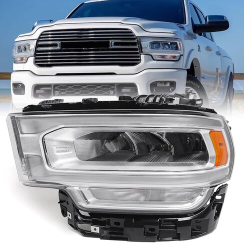 FIONE Headlight Compatible with Dodge Ram 2500 3500 2019-2024 W/LED Daytime Running Light DRL Head Lamp Assembly Chrome Headlamp Right Passenger Side 68360180AC in Saudi Arabia