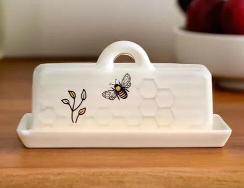 The Bridge Collection Decorative Honey Bee Butter Dish – White Ceramic Honeycomb Pattern With Floral Detail – Farmhouse Style Kitchen Storage For Butter in Saudi Arabia