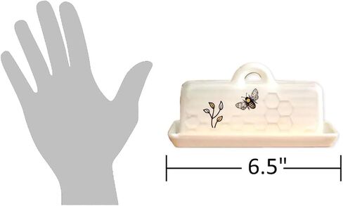 The Bridge Collection Decorative Honey Bee Butter Dish – White Ceramic Honeycomb Pattern With Floral Detail – Farmhouse Style Kitchen Storage For Butter in Saudi Arabia