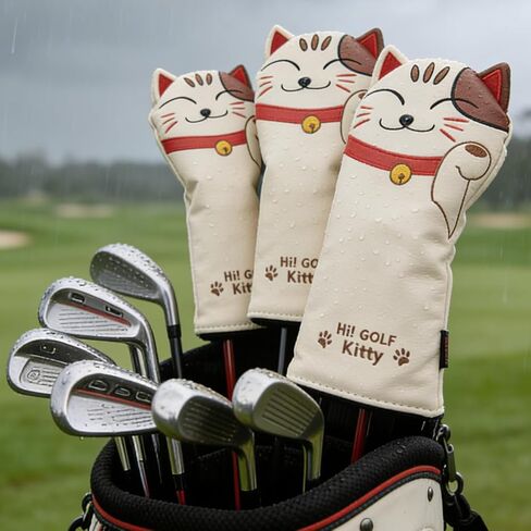 GOOACTION Lucky Cat Driver Head Cover – 3D Embroidery Cartoon Kitten Pattern, Premium PU Leather, 360° Protection, Magnetic Closure, Fits Most Golf Drivers in Saudi Arabia