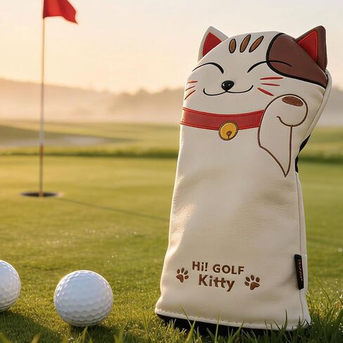 GOOACTION Lucky Cat Driver Head Cover – 3D Embroidery Cartoon Kitten Pattern, Premium PU Leather, 360° Protection, Magnetic Closure, Fits Most Golf Drivers in Saudi Arabia