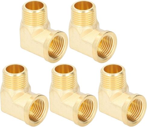 5Pcs 90 Degree Elbow Brass Pipe Fittings, 1/2in NPT Male to Female Plumbing Adapter, Deep Thread Brass Elbow for Fluid Air Gas Oil Systems in Saudi Arabia