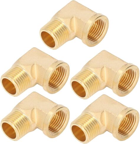 5Pcs 90 Degree Elbow Brass Pipe Fittings, 1/2in NPT Male to Female Plumbing Adapter, Deep Thread Brass Elbow for Fluid Air Gas Oil Systems in Saudi Arabia