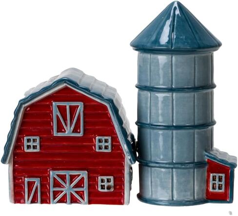 Pacific Giftware Ceramic Country Style Barn and Silo Salt and Pepper Shakers Set Farmhouse Kitchen Table Decor Rustic Red Barn Design Collectible Novelty Gift 2.2"H in Saudi Arabia