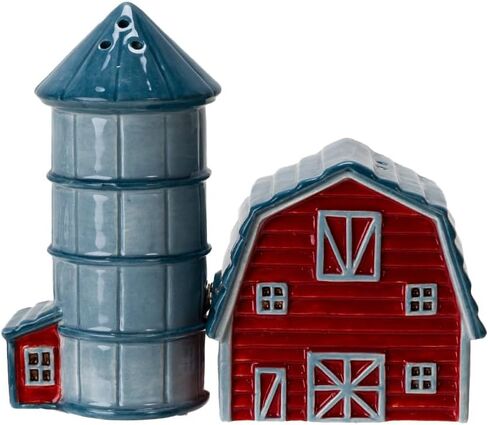 Pacific Giftware Ceramic Country Style Barn and Silo Salt and Pepper Shakers Set Farmhouse Kitchen Table Decor Rustic Red Barn Design Collectible Novelty Gift 2.2"H in Saudi Arabia