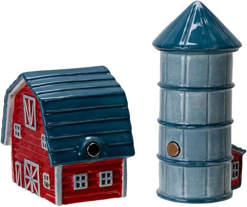 Pacific Giftware Ceramic Country Style Barn and Silo Salt and Pepper Shakers Set Farmhouse Kitchen Table Decor Rustic Red Barn Design Collectible Novelty Gift 2.2"H in Saudi Arabia