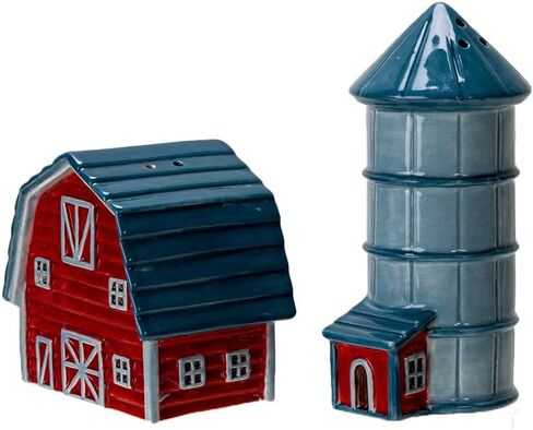 Pacific Giftware Ceramic Country Style Barn and Silo Salt and Pepper Shakers Set Farmhouse Kitchen Table Decor Rustic Red Barn Design Collectible Novelty Gift 2.2"H in Saudi Arabia