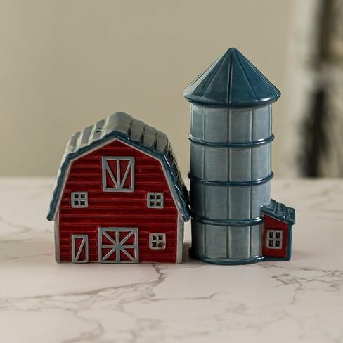 Pacific Giftware Ceramic Country Style Barn and Silo Salt and Pepper Shakers Set Farmhouse Kitchen Table Decor Rustic Red Barn Design Collectible Novelty Gift 2.2"H in Saudi Arabia