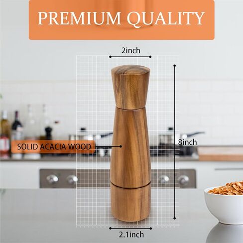 Pepper Grinder, VanlonPro Wooden Pepper Mill Salt Mill, 8 inch tall, Adjustable Coarseness Peppermill and easily refillable, Ceramic Grinding Mechanism in Saudi Arabia