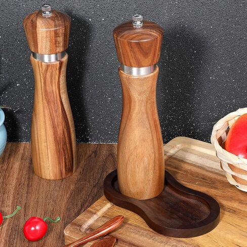 Salt Pepper Wood Mill Tray Retro Colour Pepper Grinder Rest Wooden Salt Pepper Grinder Accessories for Bathroom Kitchen Home Decor Many Mills Shakers Salt Kitchen Storage Holder in Saudi Arabia