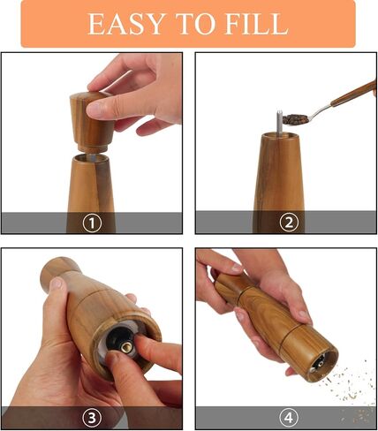 Pepper Grinder, VanlonPro Wooden Pepper Mill Salt Mill, 8 inch tall, Adjustable Coarseness Peppermill and easily refillable, Ceramic Grinding Mechanism in Saudi Arabia