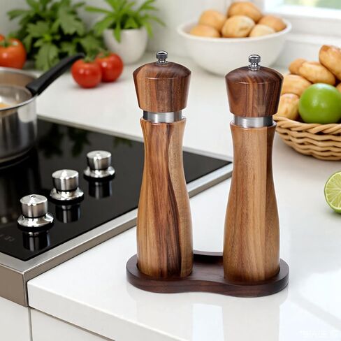 Salt Pepper Wood Mill Tray Retro Colour Pepper Grinder Rest Wooden Salt Pepper Grinder Accessories for Bathroom Kitchen Home Decor Many Mills Shakers Salt Kitchen Storage Holder in Saudi Arabia