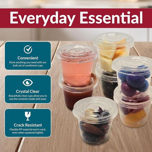 Reli. 1 oz Condiment Containers with Lids (100 sets) | Ideal for Sauce, Souffle, Samples, Jello Shot Cups | Disposable, BPA-Free Plastic | Small Containers 1oz, Bulk in Saudi Arabia