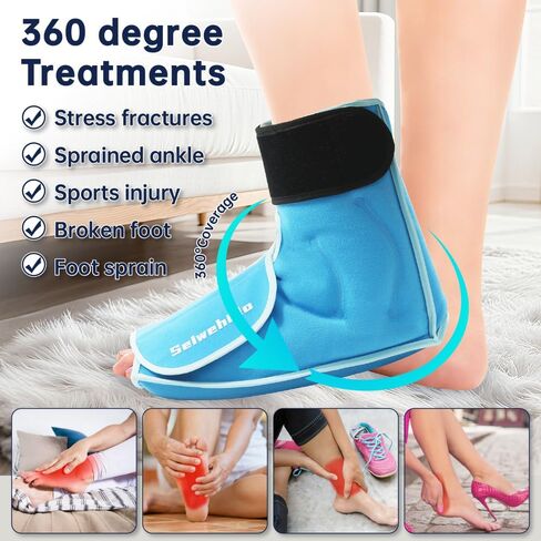 Ankle Ice Pack Wrap for Foot Heel Swelling Pain Relief, Reusable Large Hot Cold Gel Pack for Sprained Ankle, Achilles Tendonitis, Arthritis, Plantar Fasciitis, Post-Surgery, Sports Injury(Blue,1PCS) in Kuwait