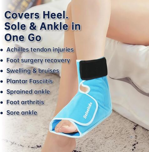 Ankle Ice Pack Wrap for Foot Heel Swelling Pain Relief, Reusable Large Hot Cold Gel Pack for Sprained Ankle, Achilles Tendonitis, Arthritis, Plantar Fasciitis, Post-Surgery, Sports Injury(Blue,1PCS) in Kuwait