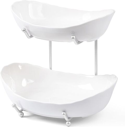 HBlife Fruit Bowl for Kitchen Counter - 2 Tier Ceramic Fruit Rack, Fruit Basket for Fresh Fruit&Veggies, Tiered Fruit Platter Serving Trays for Party in Saudi Arabia