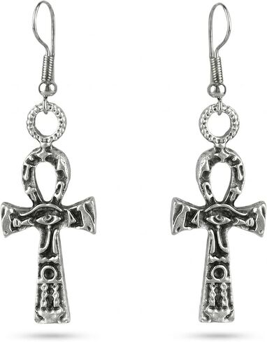Ankh Earrings Egyptian Key of Life Earrings with Eye of Ra, Handmade Silver Dangle Jewelry, Unisex Gothic Gift in Saudi Arabia