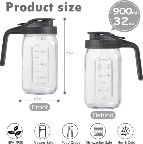4 Pack 32oz Glass Pitcher with Lid, Double Leakproof Glass Mason Jar Pitcher with Pour Spout Lid, 1 Quart, Wide Mouth Storage Container for Breastmilk, Sun Tea, Juice, Cold Brew Coffee, Water in Saudi Arabia
