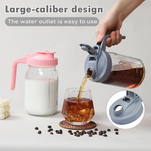 4 Pack 32oz Glass Pitcher with Lid, Double Leakproof Glass Mason Jar Pitcher with Pour Spout Lid, 1 Quart, Wide Mouth Storage Container for Breastmilk, Sun Tea, Juice, Cold Brew Coffee, Water in Saudi Arabia