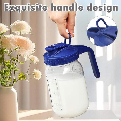 4 Pack 32oz Glass Pitcher with Lid, Double Leakproof Glass Mason Jar Pitcher with Pour Spout Lid, 1 Quart, Wide Mouth Storage Container for Breastmilk, Sun Tea, Juice, Cold Brew Coffee, Water in Saudi Arabia