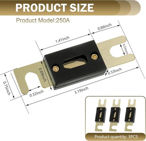 3 PCS 100A ANL Blade Fuse for Car, Plug and Play Fork Bolt Fuses for Audio and Video Systems, Gold-Plated Repair Accessories, for Most Cars Trucks in Saudi Arabia